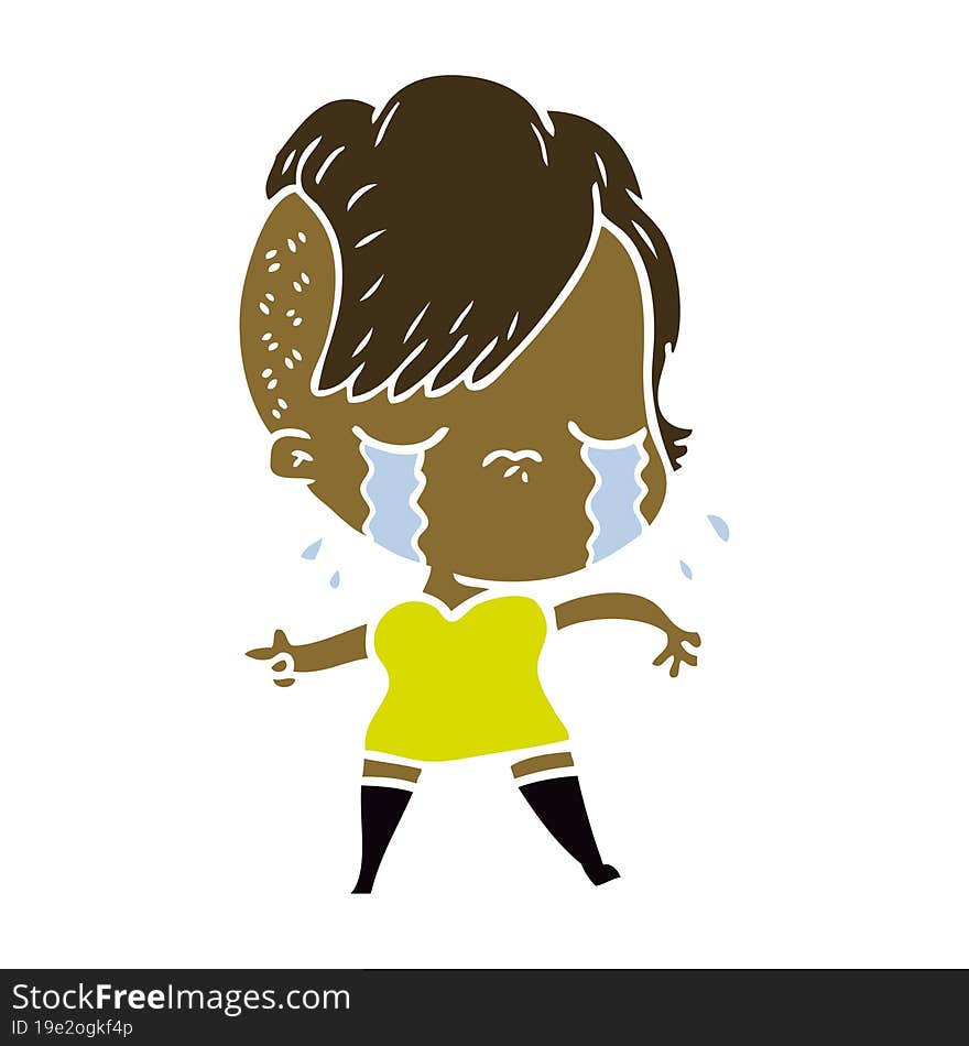 flat color style cartoon crying girl