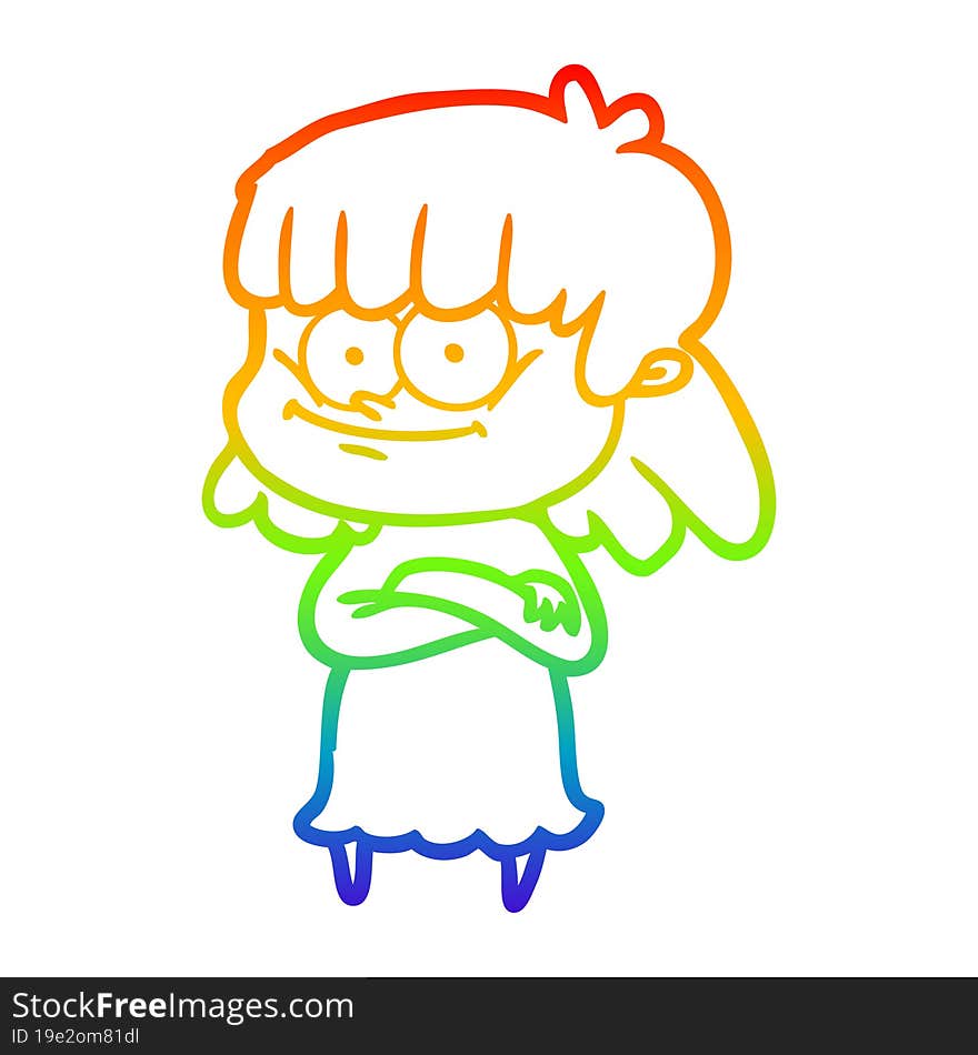 rainbow gradient line drawing cartoon smiling woman