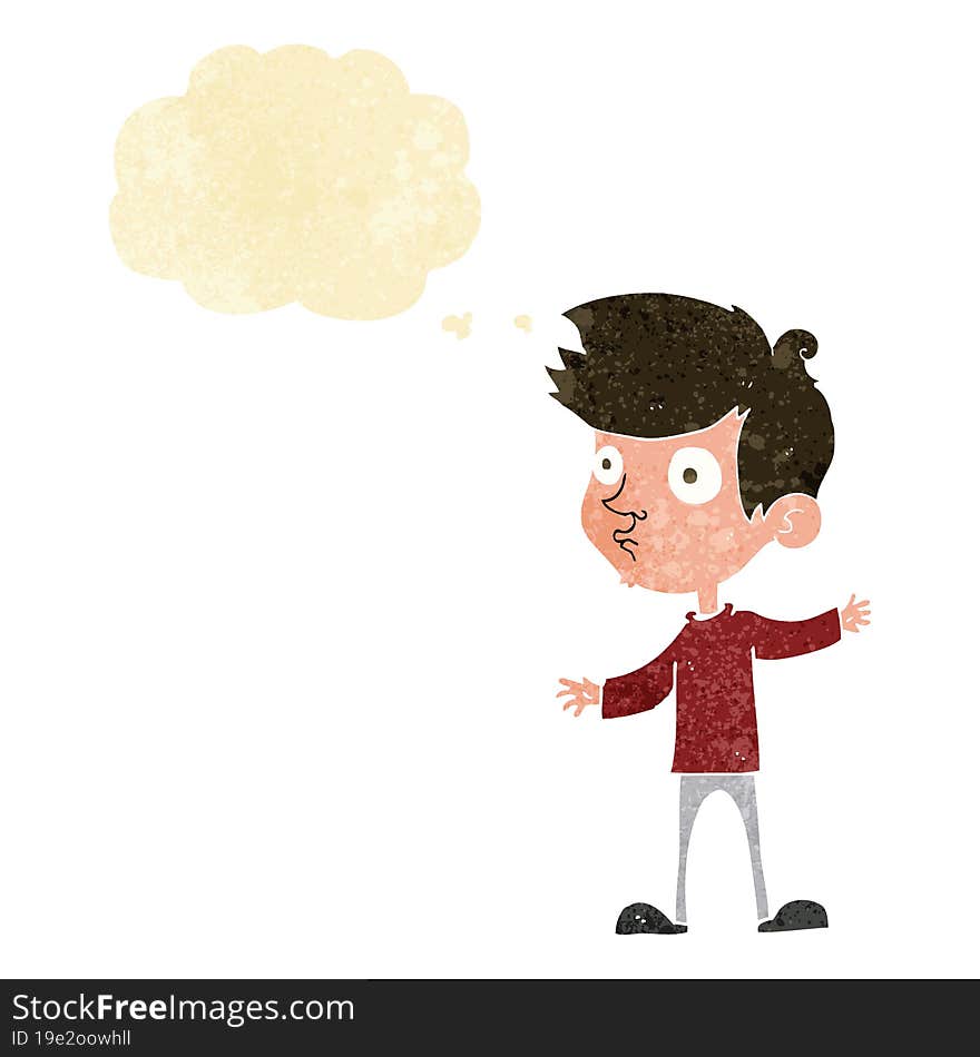 cartoon curious boy with thought bubble