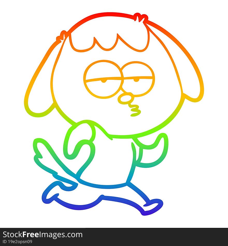 rainbow gradient line drawing of a cartoon bored dog