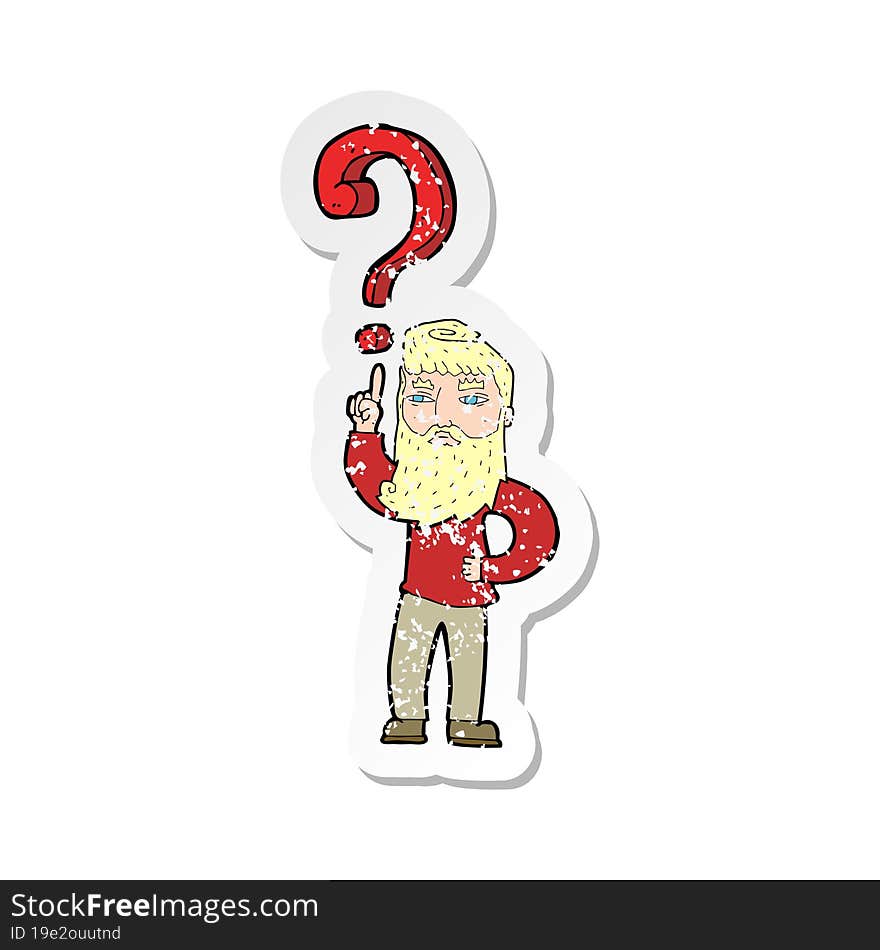 retro distressed sticker of a cartoon man with question