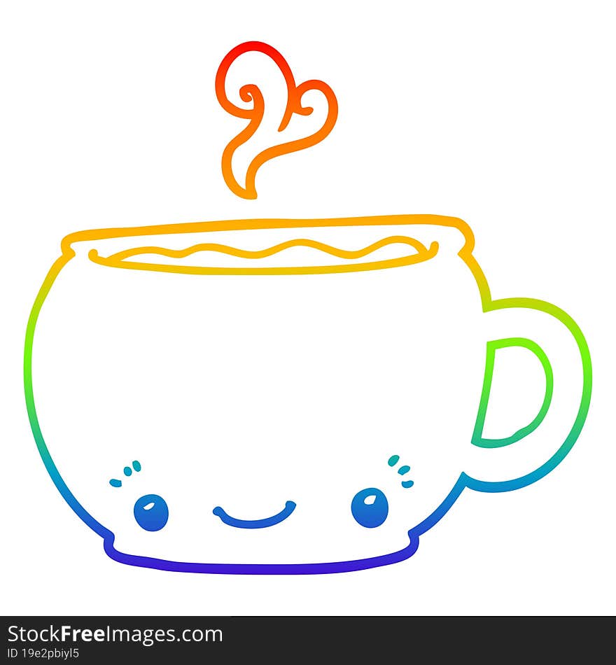 Rainbow Gradient Line Drawing Cartoon Hot Cup Of Coffee