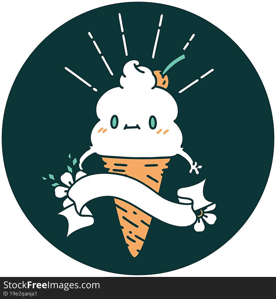 icon of tattoo style ice cream character