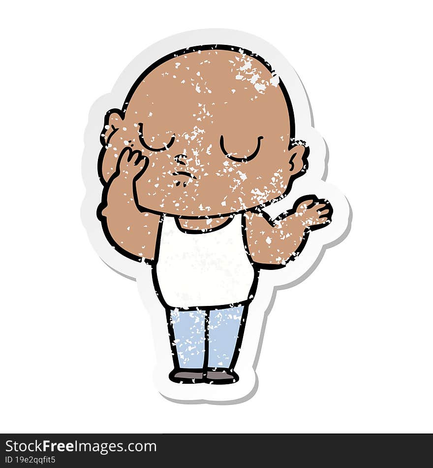 distressed sticker of a cartoon bald man