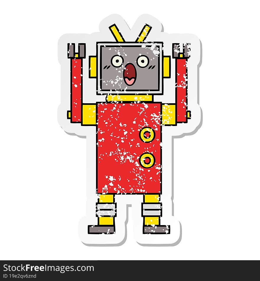 Distressed Sticker Of A Cute Cartoon Robot