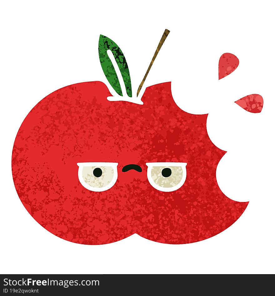 retro illustration style cartoon red apple