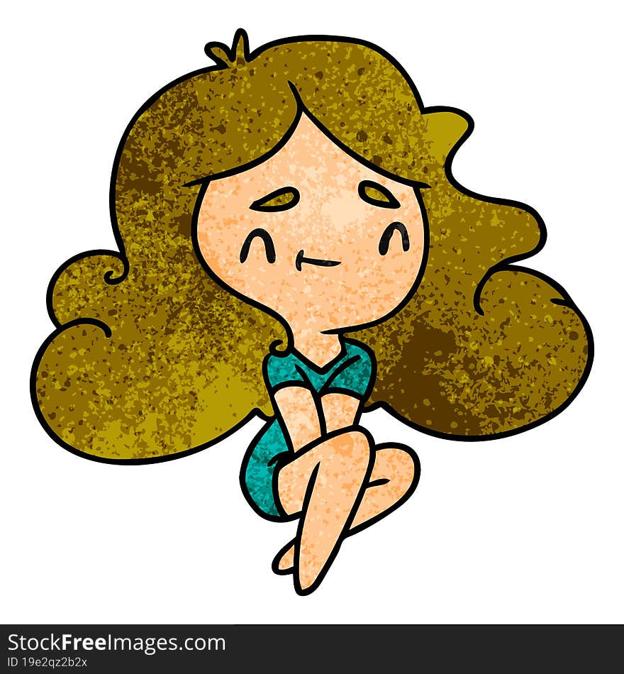 textured cartoon illustration of a cute kawaii girl. textured cartoon illustration of a cute kawaii girl