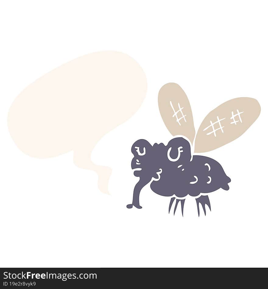 cartoon fly and speech bubble in retro style