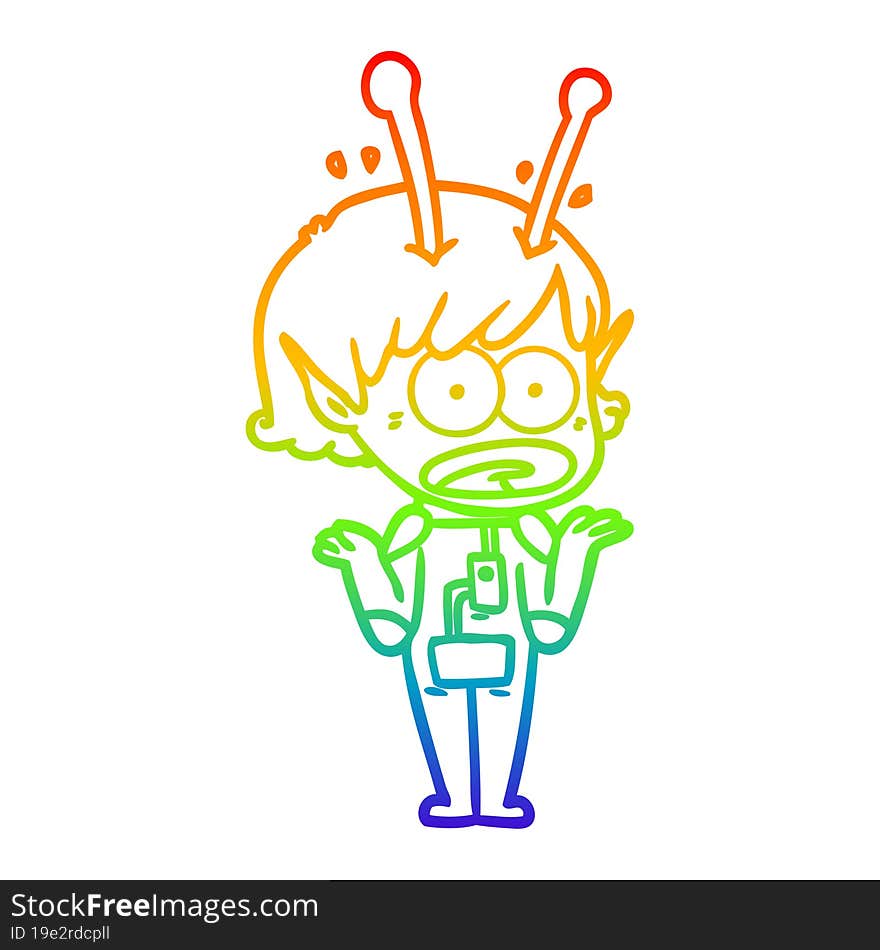 rainbow gradient line drawing cartoon shocked alien girl