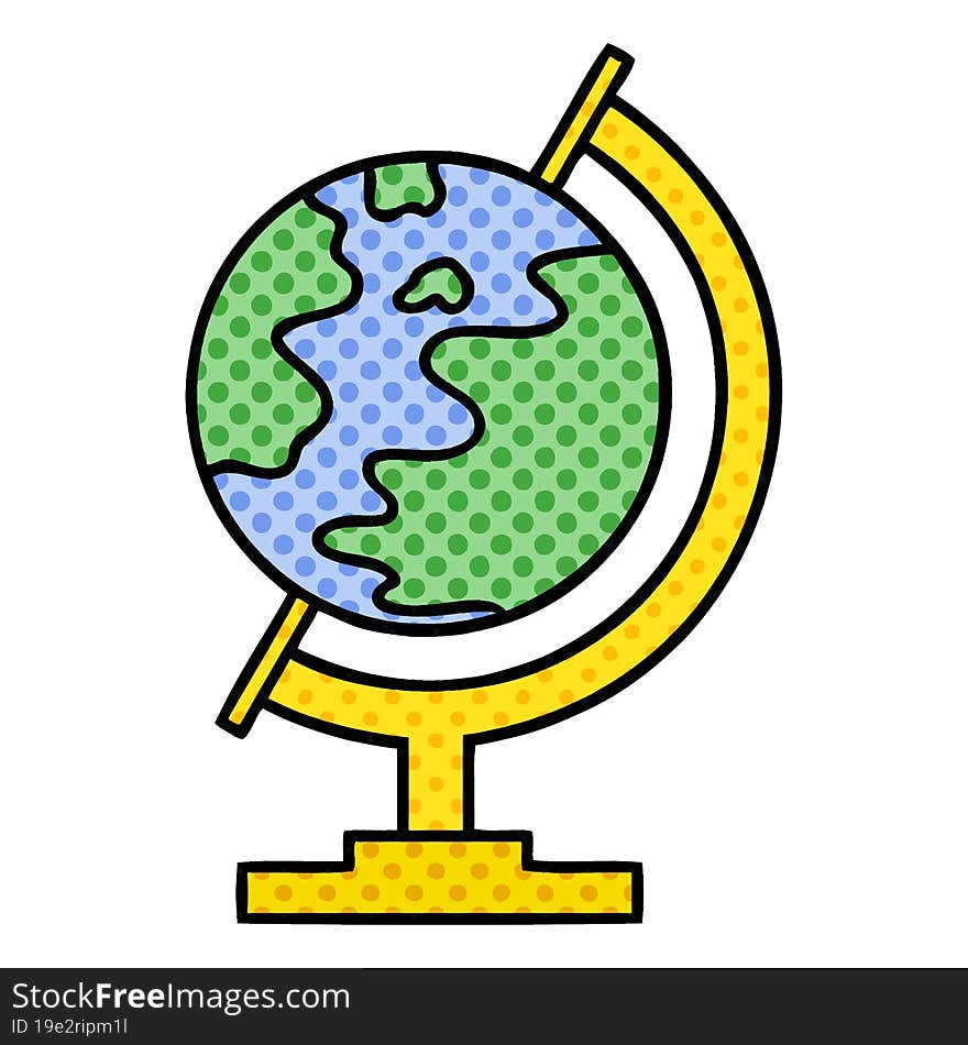 comic book style cartoon of a world globe