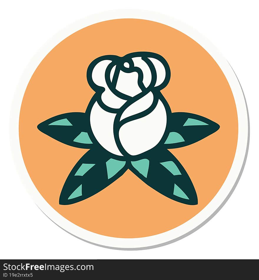 sticker of tattoo in traditional style of a single rose. sticker of tattoo in traditional style of a single rose