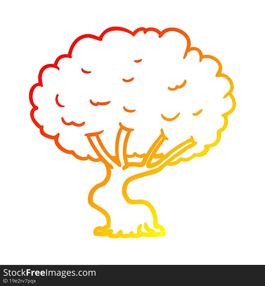 warm gradient line drawing of a Cartoon tree