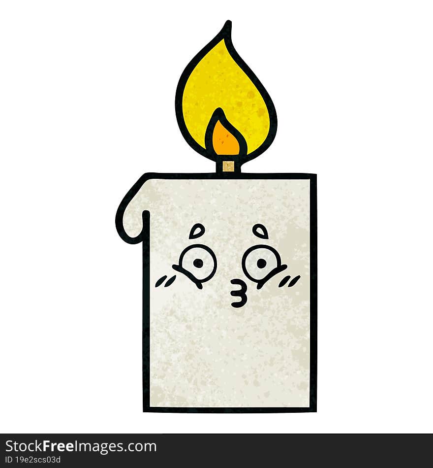 retro grunge texture cartoon of a lit candle