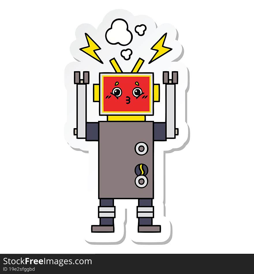 Sticker Of A Cute Cartoon Robot Malfunction