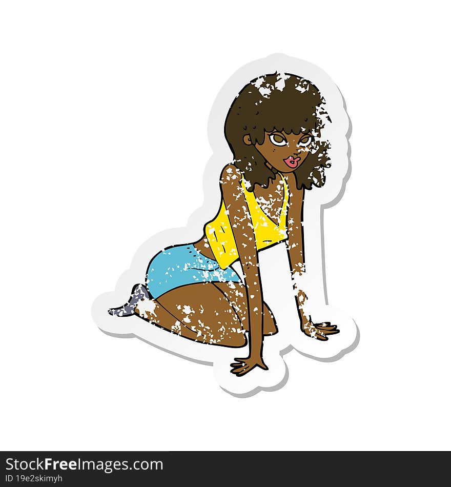 retro distressed sticker of a cartoon woman in sexy pose