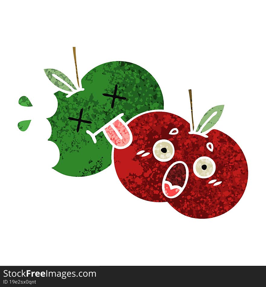 retro illustration style cartoon juicy apple