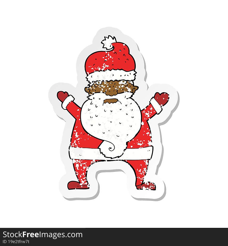 retro distressed sticker of a cartoon ugly santa claus