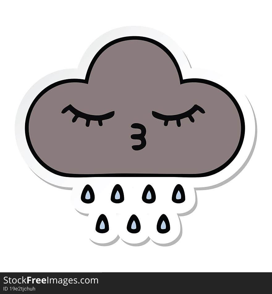 Sticker Of A Cute Cartoon Storm Rain Cloud