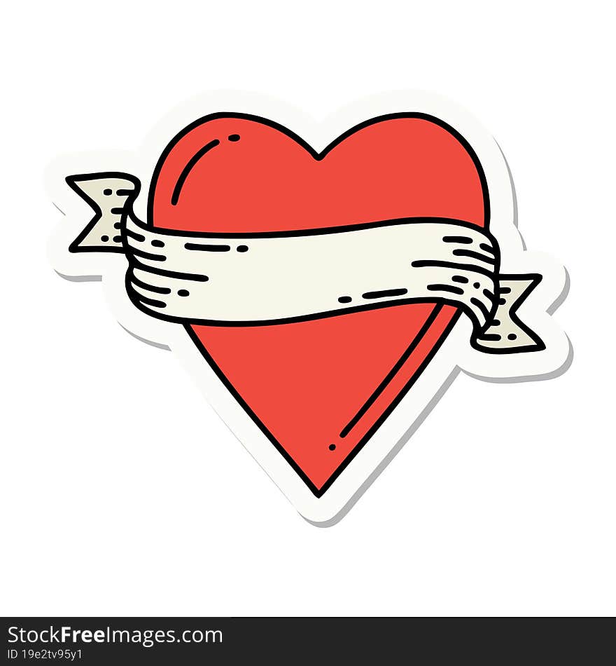 sticker of tattoo in traditional style of a heart and banner. sticker of tattoo in traditional style of a heart and banner