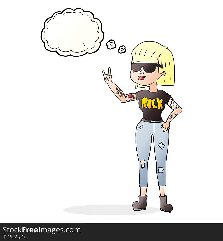 freehand drawn thought bubble cartoon rock woman