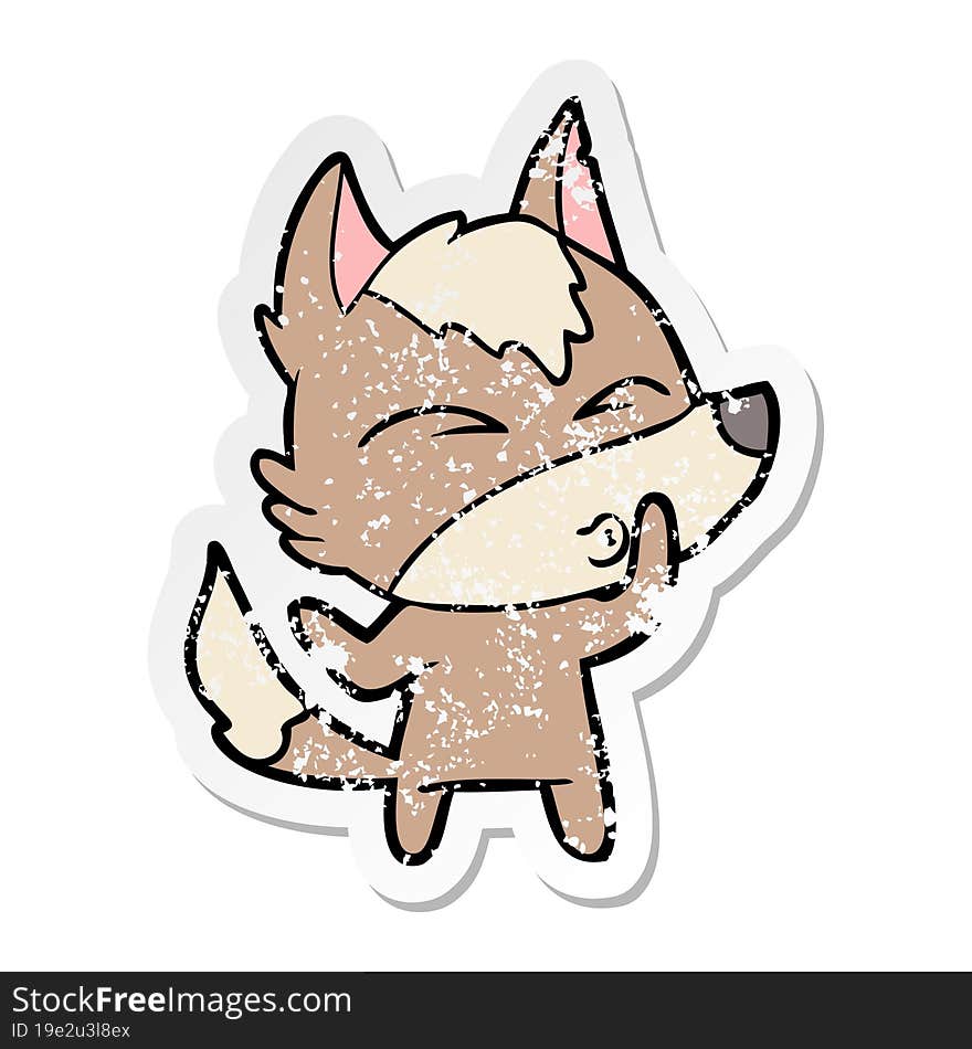 distressed sticker of a cartoon wolf whistling