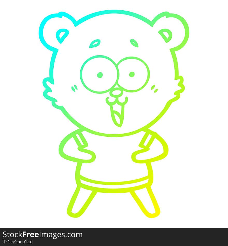 cold gradient line drawing of a laughing teddy  bear cartoon