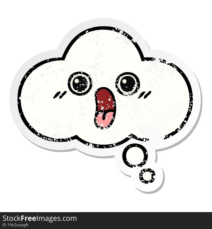 distressed sticker of a cute cartoon thought bubble