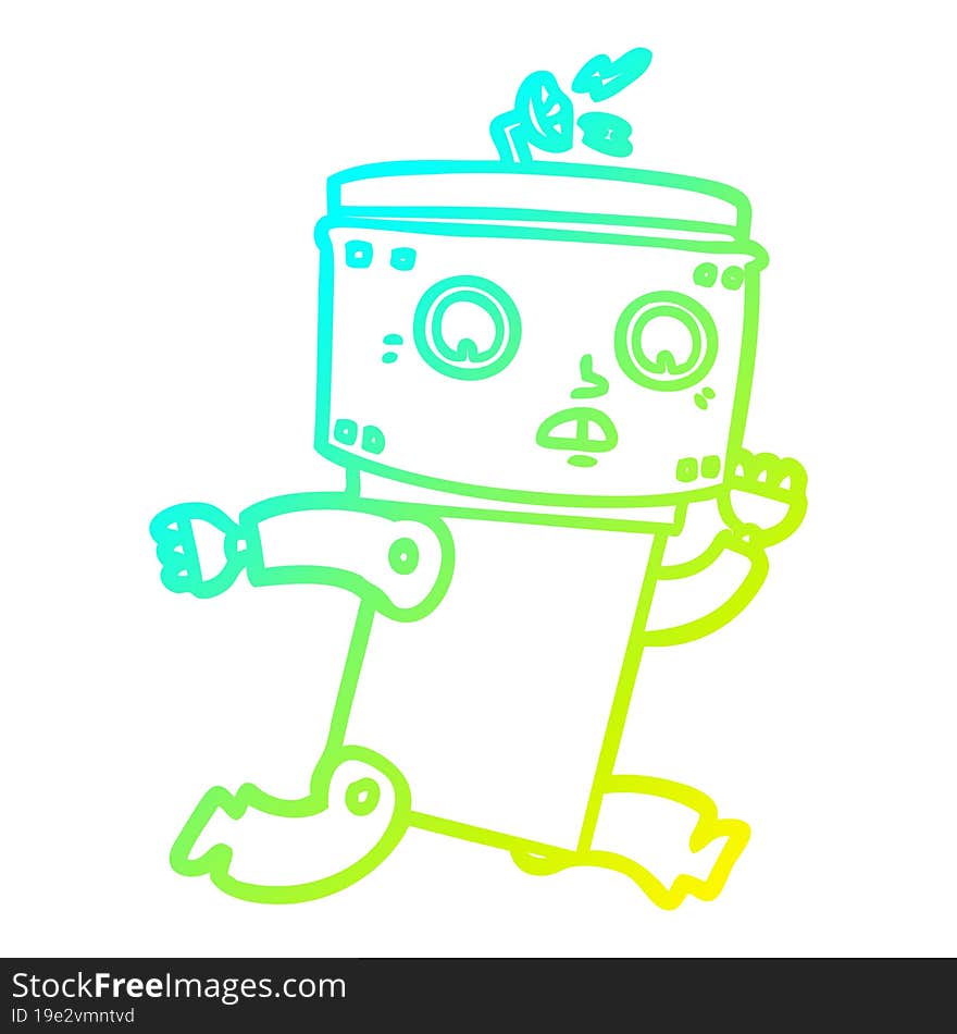 cold gradient line drawing of a cartoon robot