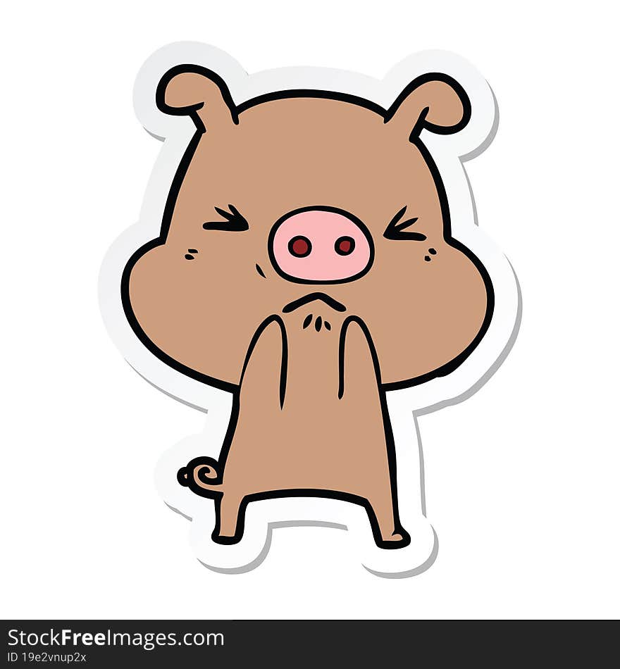 Sticker Of A Cartoon Angry Pig