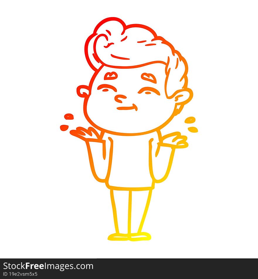 warm gradient line drawing happy cartoon man shrugging