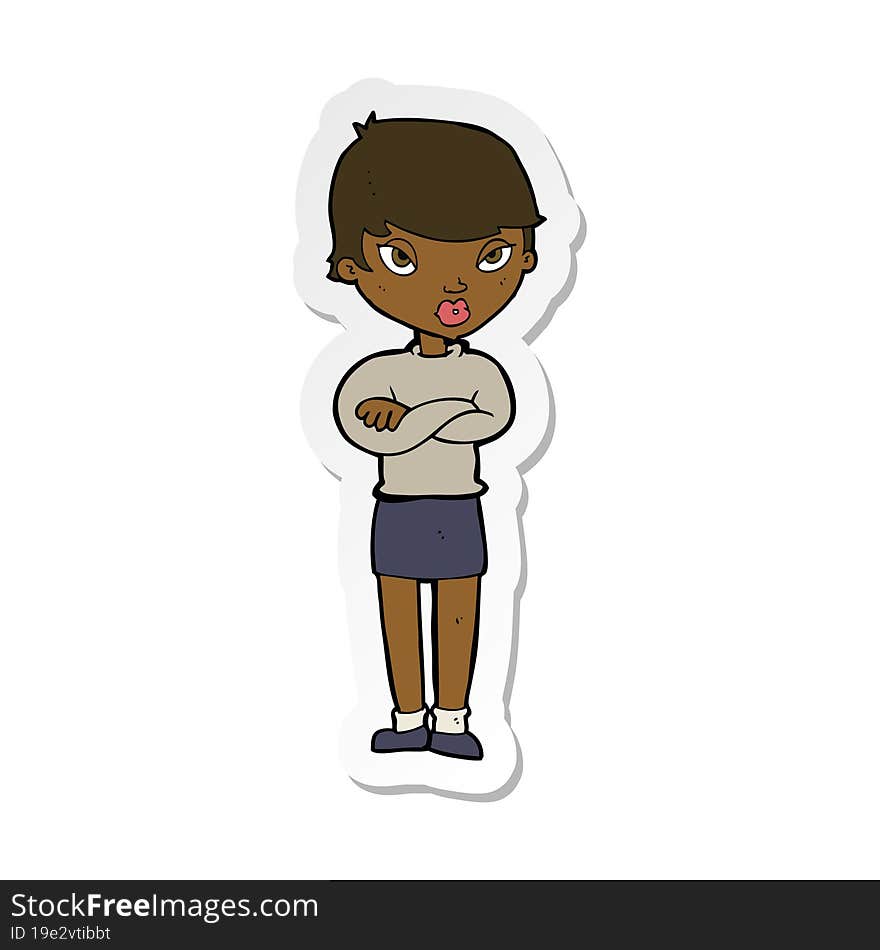 sticker of a cartoon annoyed woman