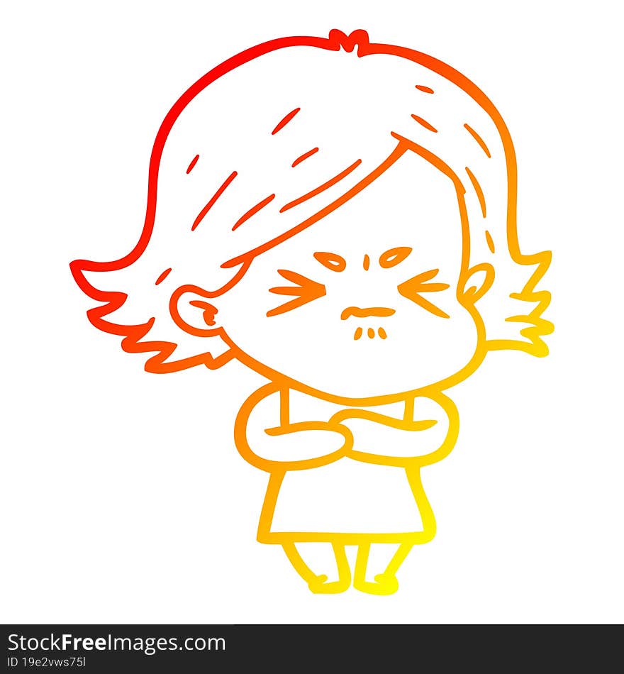 warm gradient line drawing of a cartoon angry girl