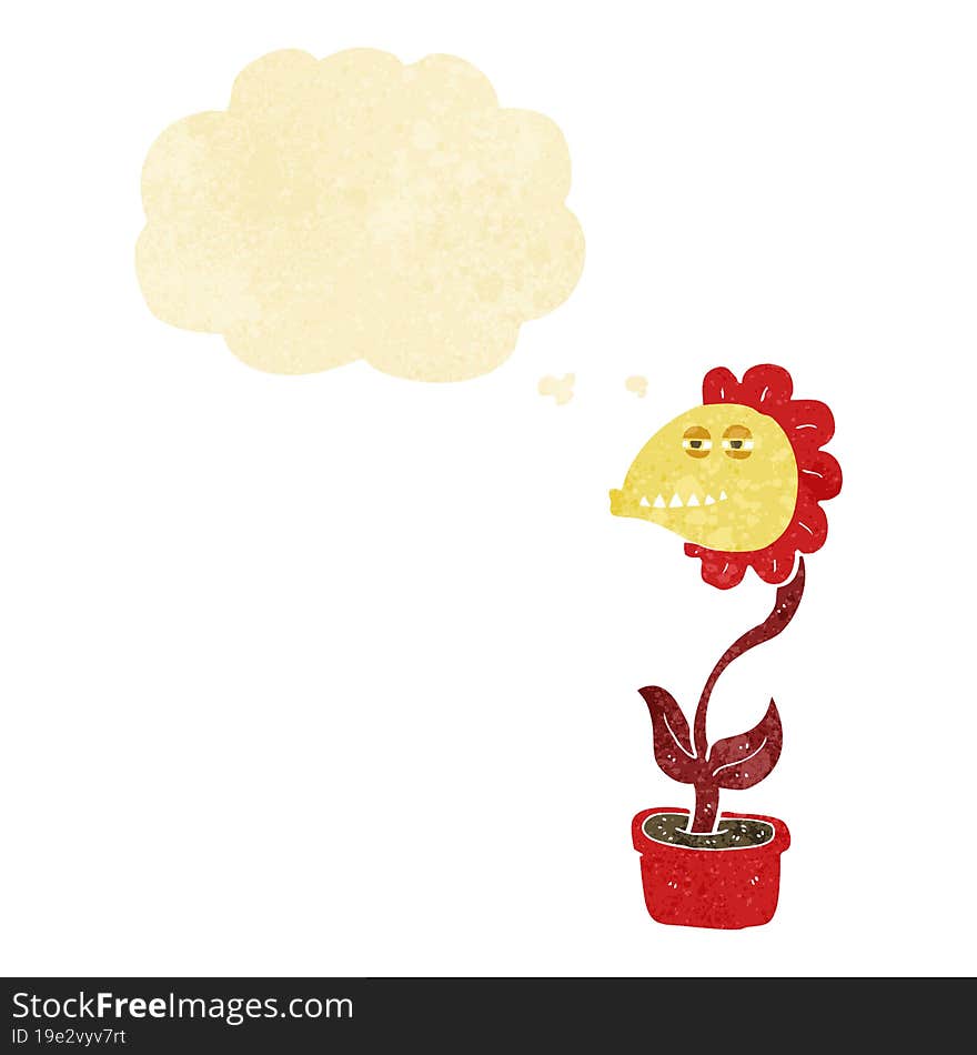 cartoon monster flower with thought bubble