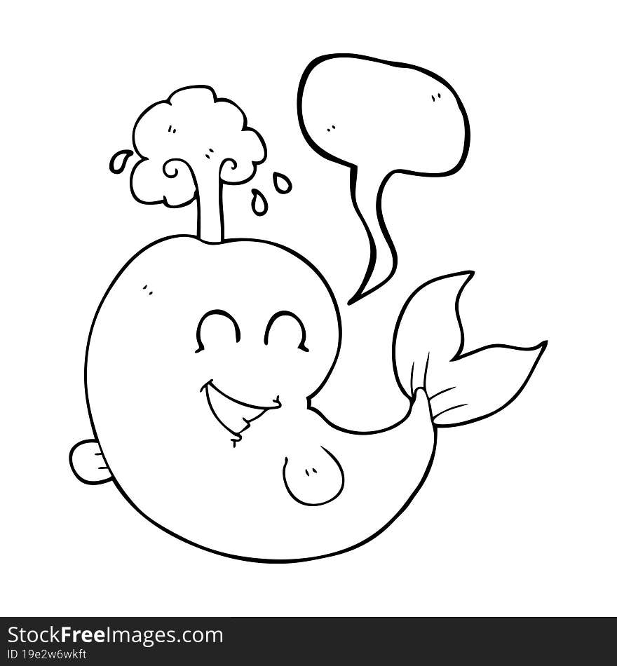 freehand drawn speech bubble cartoon whale spouting water