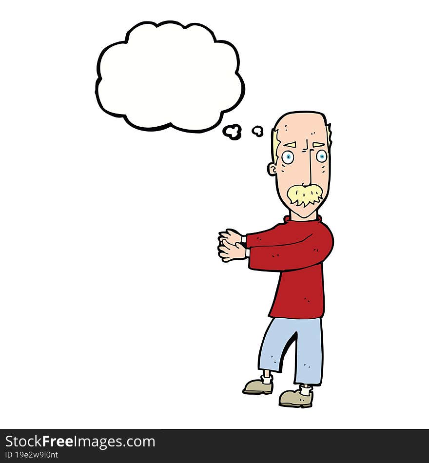 Cartoon Balding Man Explaining With Thought Bubble