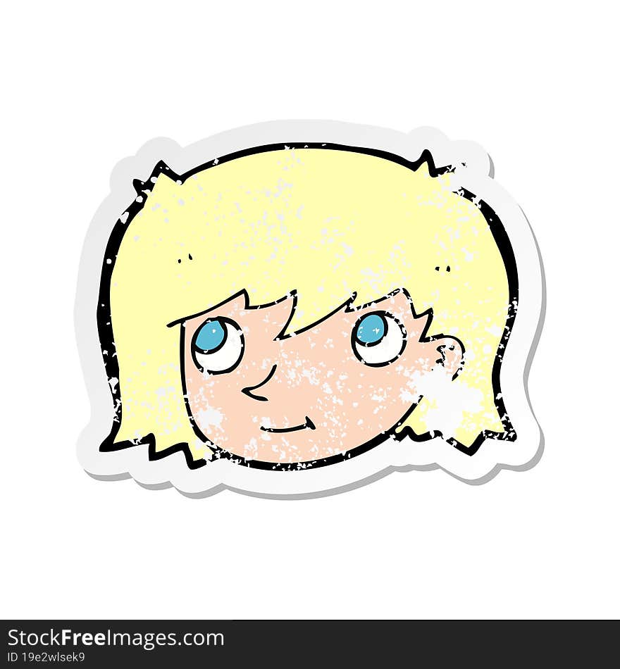 Retro Distressed Sticker Of A Cartoon Female Face