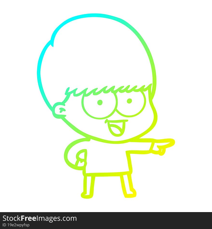 cold gradient line drawing happy cartoon boy pointing