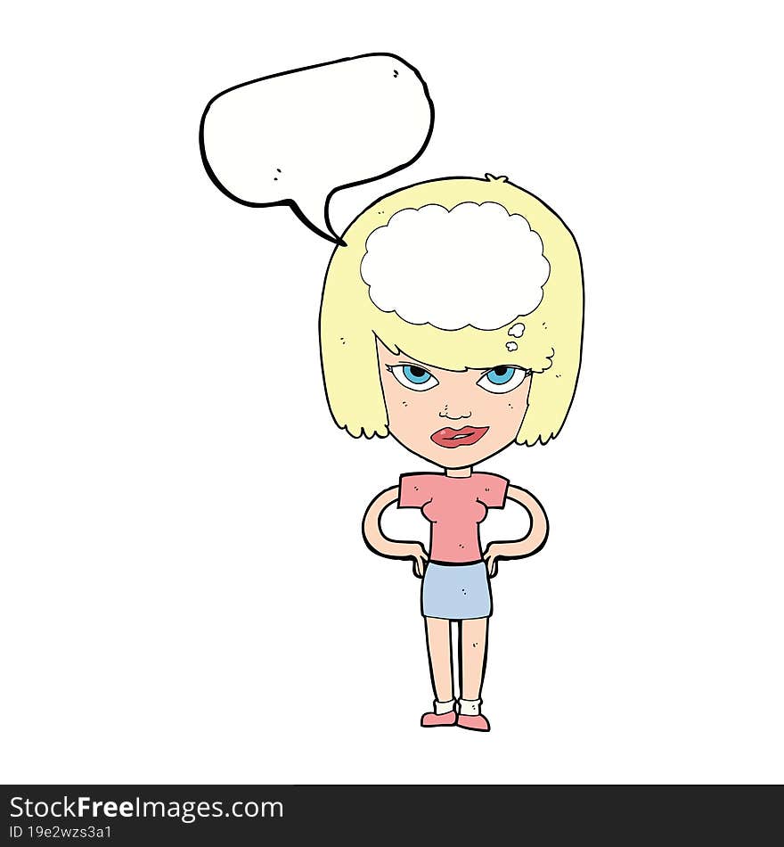 cartoon woman thinking with speech bubble