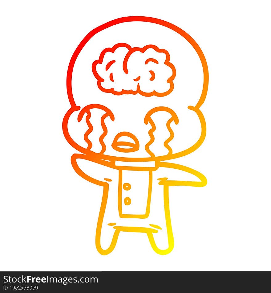 warm gradient line drawing cartoon big brain alien crying