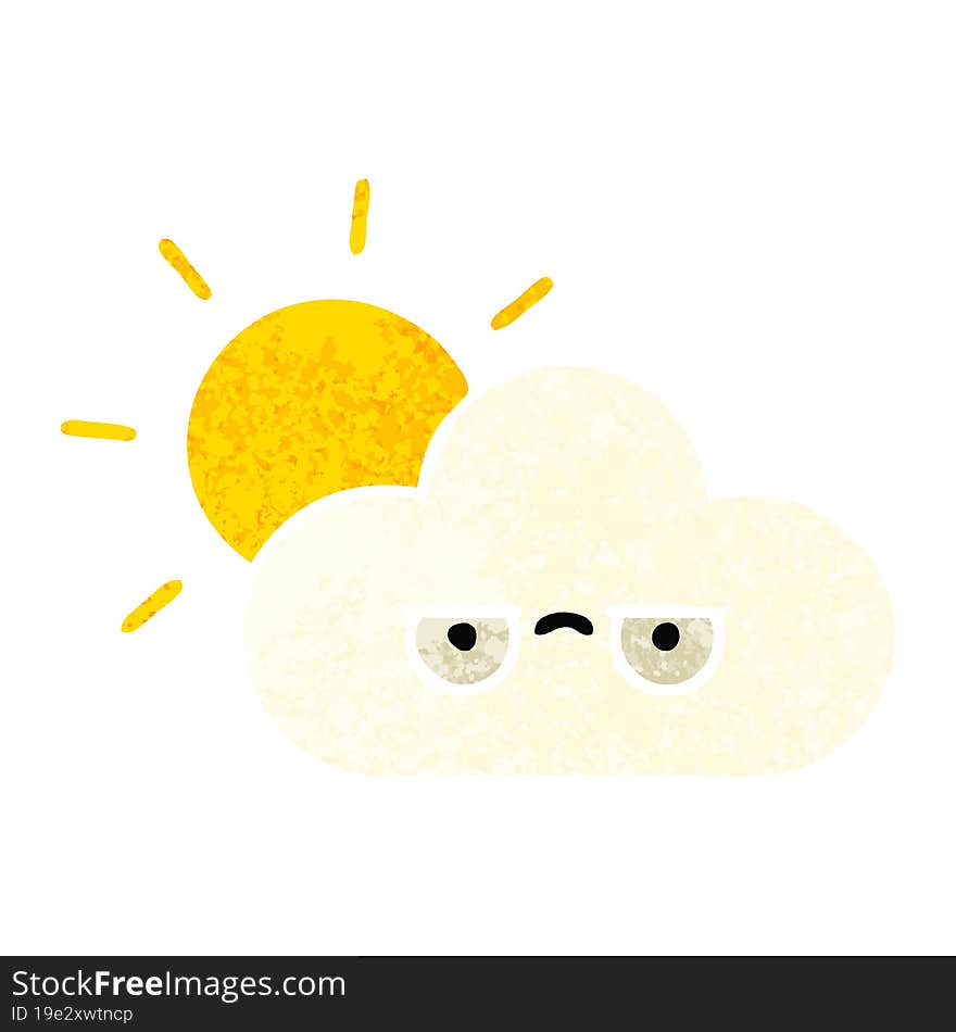 retro illustration style cartoon sun and cloud