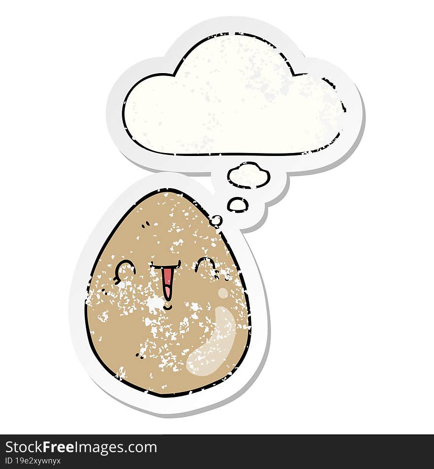 cartoon egg and thought bubble as a distressed worn sticker