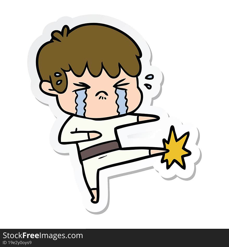 sticker of a cartoon boy crying