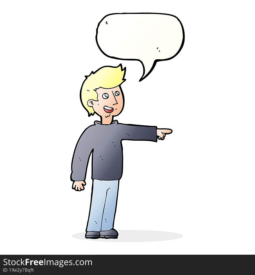 Cartoon Happy Man Pointing And Laughing With Speech Bubble