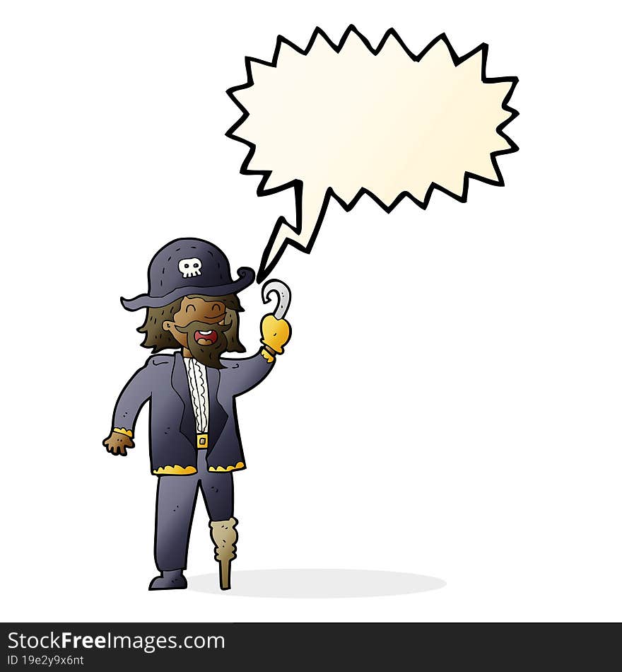 cartoon pirate captain with speech bubble