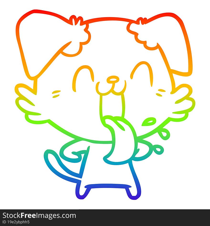 rainbow gradient line drawing of a cartoon panting dog