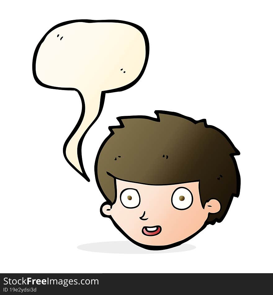 cartoon happy boy s face with speech bubble