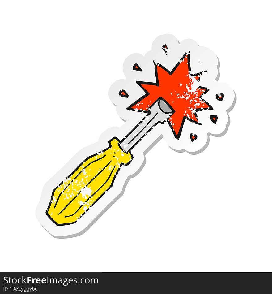 retro distressed sticker of a cartoon screwdriver