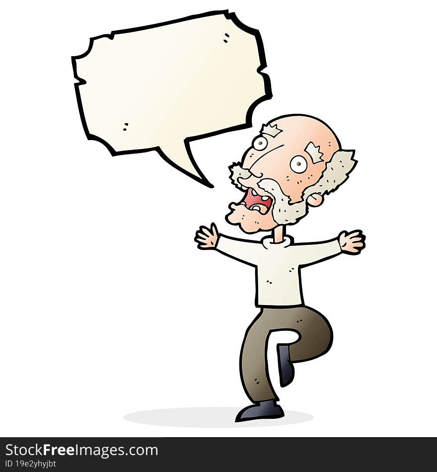 Cartoon Old Man Having A Fright With Speech Bubble