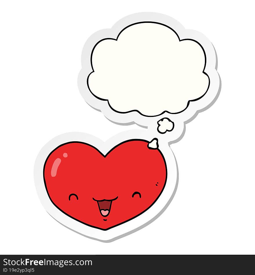 Cartoon Love Heart Character And Thought Bubble As A Printed Sticker