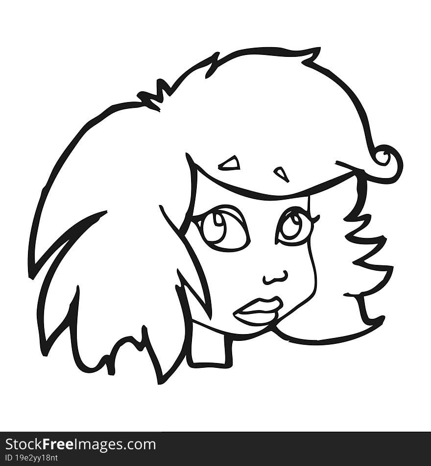 black and white cartoon female face